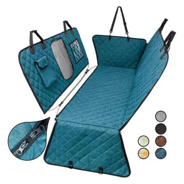 Dog Car Seat Cover for Back Seat, Waterproof and Nonslip Pet Car Seat Cover with Mesh Window for Cars Trucks and SUVs, Blue