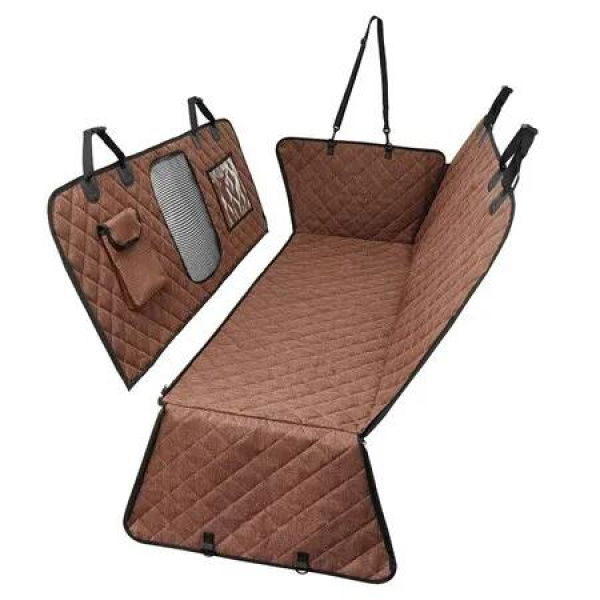 Dog Car Seat Cover for Back Seat, Waterproof and Nonslip Pet Car Seat Cover with Mesh Window for Cars Trucks and SUVs, Brown