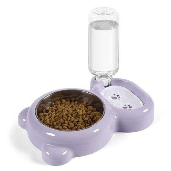 Dog Cat Bowls Pet Water Food Bowl Set With Auto Dispenser Bottle Detachable For Small Dogs Cats Rabbit-Purple