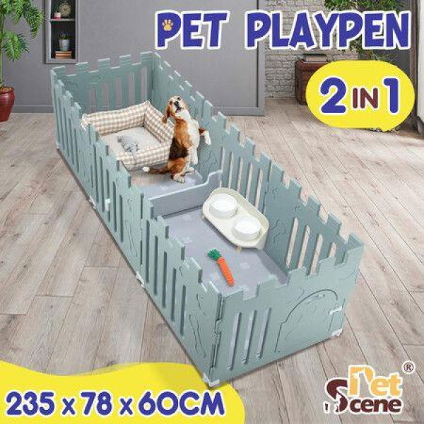 Dog Cat Pet Kennel Fence Cage Enclosure Playpen Crate Safety Gate Whelping Box Barrier Puppy Kitten Furniture 8 Panels 2 In 1 Green