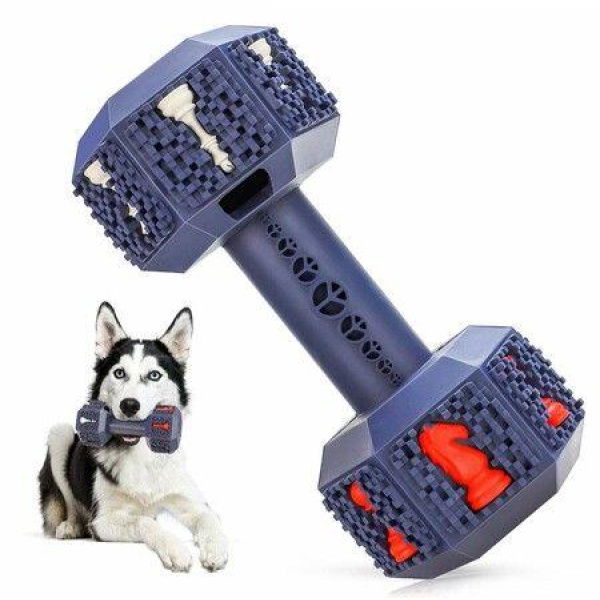 Dog Chew Toys for Chewer Indestructible Interactive Dental Toys for Training and Cleaning Teeth Dumbbell Dispensing Toy for Small Dogs-Size L