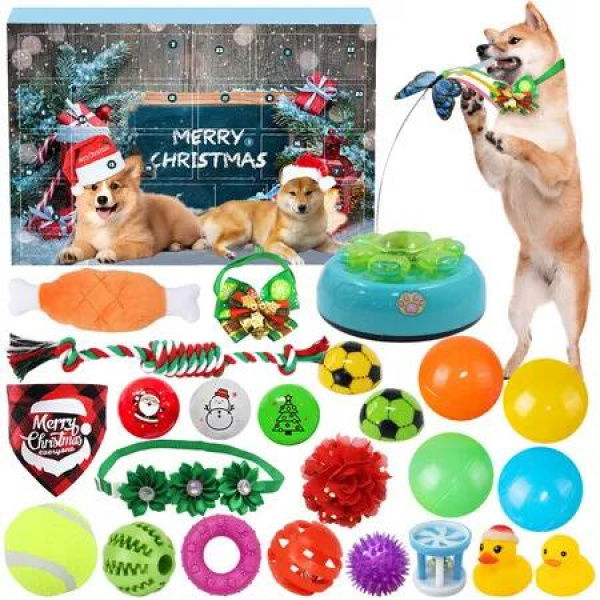 Dog Christmas Advent Calendar,24 Days Christmas Countdown Calendar with 24 Pcs Assorted Interactive Dog Toys for Indoor Dogs Pet Surprise Gifts