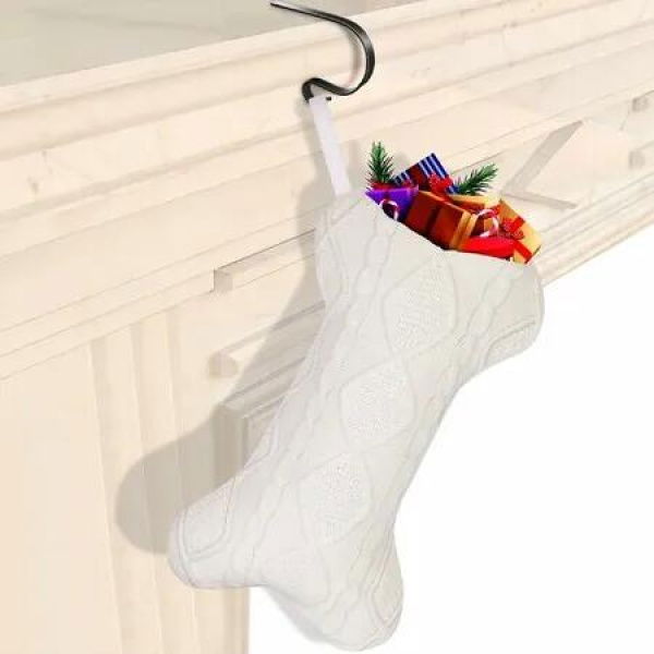 Dog Christmas Stocking with Mantle Holders,18' Large Bone Shaped Hanging Christmas Stocking for Dogs Cats Pets (White)