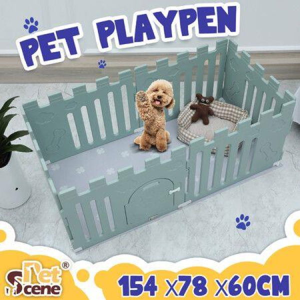 Dog Crate Pet Pen Cage Puppy Enclosure Playpen Exercise Indoor Outdoor Kennel Whelping Box Plastic Portable Green