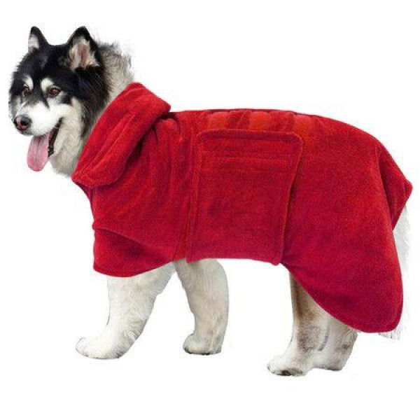 Dog Drying Coat -Dry Fast Dog Bag - Dog Bathrobe Towel - Microfibre Fast Drying Super Absorbent Pet Dog Cat Bath Robe TowelLuxuriously Soft-Red-L