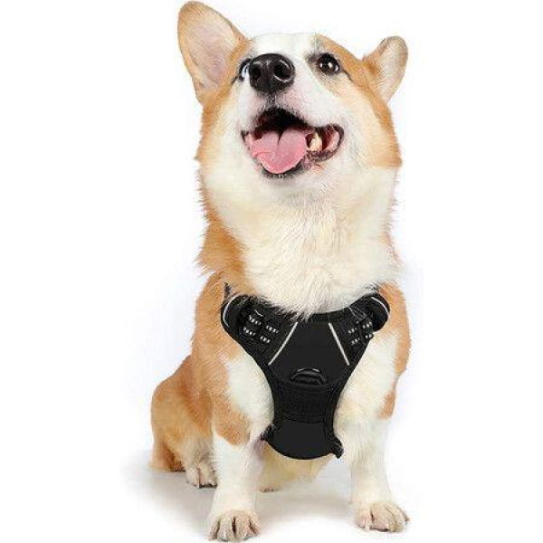 Dog HarnessNo-Pull Pet Harness With 2 Leash ClipsAdjustable Soft Padded Dog VestReflective Outdoor Pet Oxford Vest With Easy Control HandleMedium SizeBlack