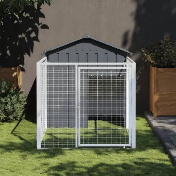 Dog House with Run Anthracite 117x201x123 cm Galvanised Steel