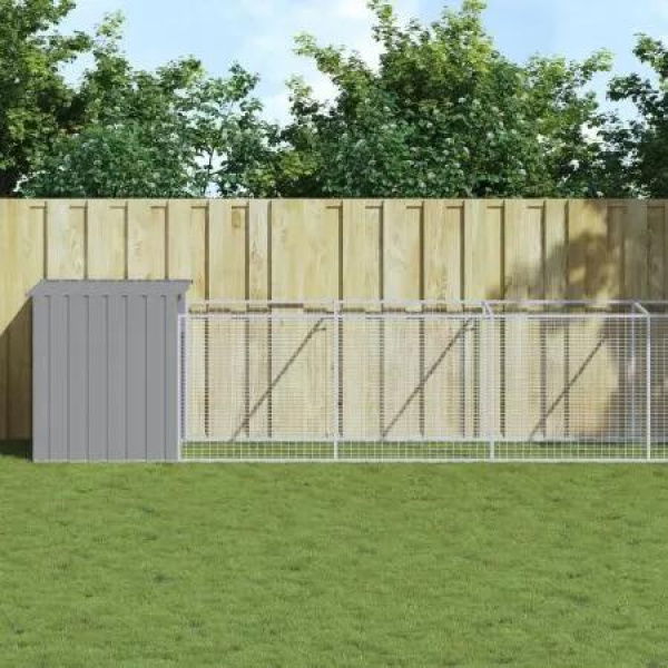 Dog House with Run Light Grey 110x609x110 cm Galvanised Steel