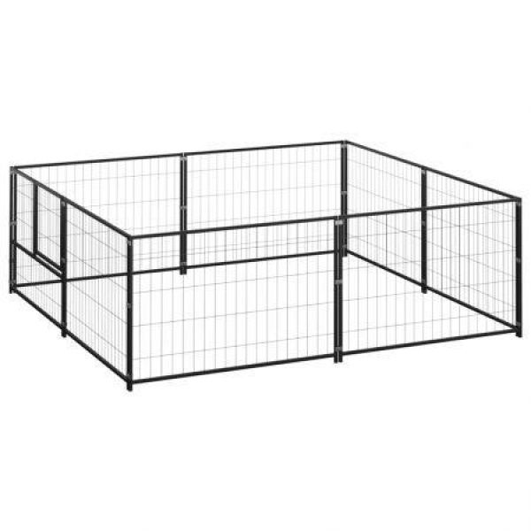 Dog Kennel Black 4 mÂ² Steel