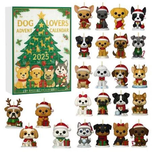 Dog Lovers Christmas Advent Calendar 24 Days Christmas Countdown Acrylic Cute Kitten Tree Pendant Decor Advent Calendar For Christmas Decorations