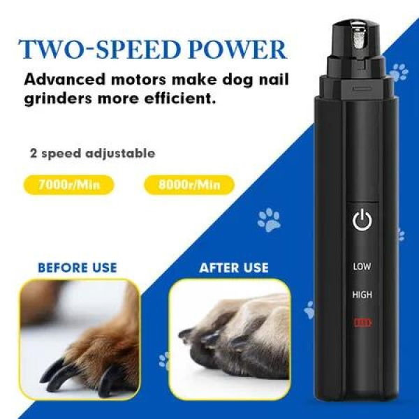 Dog Nail Grinder for Large Medium Small Dogs with 2-Speed Electric Pet Nail Trimmer Rechargeable Grooming & Smoothing Tool
