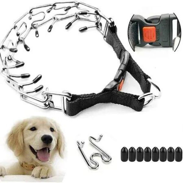 Dog Pinch Training Collar: Prong Collar with Quick Release Snap Buckle for Medium Dogs (16' Neck Girth, 50 lbs)