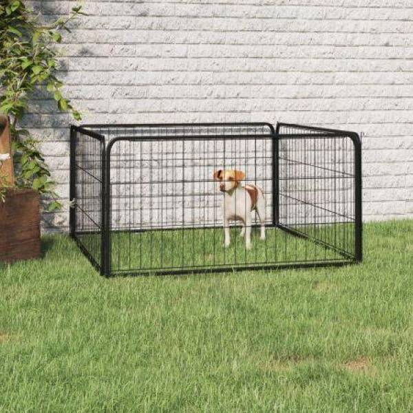 Dog Playpen 4 Panels Black 100x50 Cm Powder-coated Steel