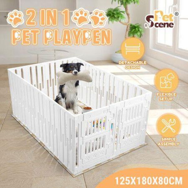 Dog Playpen Pet Cat Enclosure Crate Indoor Puppy Exercise Cage Safety Play Pen Fence Whelping Box Large Kennel Portable 125x180x80cm