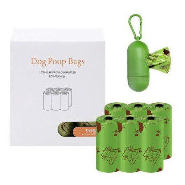 Dog Poop Bags - 6 Rolls (90 Counts) - 1 Free Dispenser - Leak-proof - Waterproof - EPI Technology - Lavender Scent.