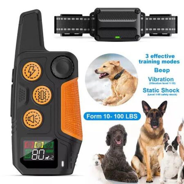 Dog Shock Collar, IP67 Waterproof Dog Training Collar with Remote, 3 Training Modes, Rechargeable Electric Shock, Vibration and Beep,Orange