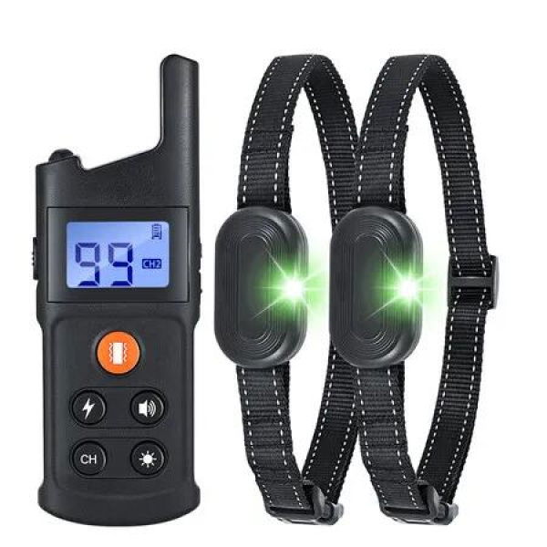 Dog Shock Collar Remote Training Collar with Removable Prongs,Beep Vibration Shock IPX7 Waterproof, Rechargable Keypad Lock for 2 Dogs