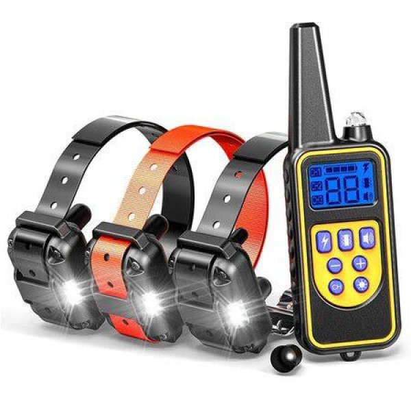 Dog Shock Training Collar Rechargeable Waterproof 875 Yards Remote Control E-Collar (for 3 Dogs).