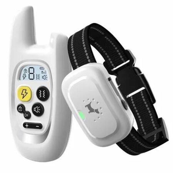 Dog Shock Training Collar with Remote,IPX7 Waterproof Electric Collars with Shock-Lock,Rechargeable E-Collar for Small Medium Large Dogs,White
