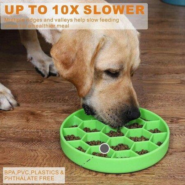 Dog Slow Feeder Bowl Silicone Honeycomb Slow Food Bowl (Green)