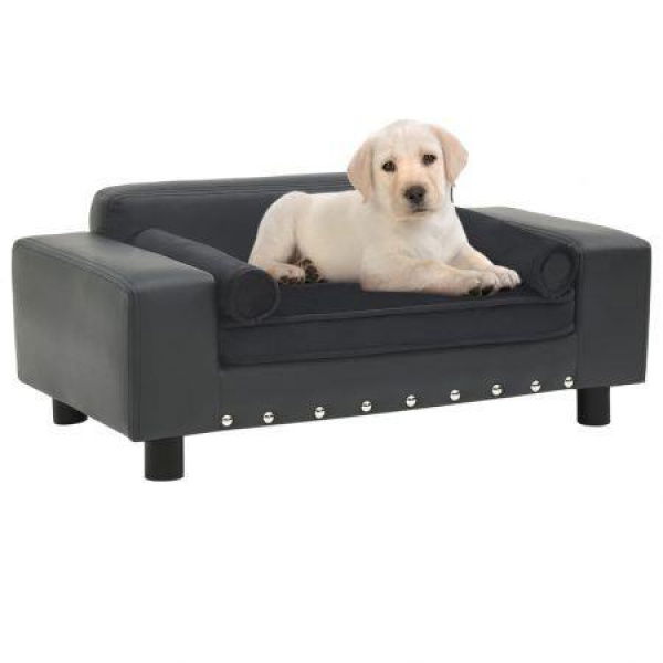 Dog Sofa Dark Grey 81x43x31 Cm Plush And Faux Leather