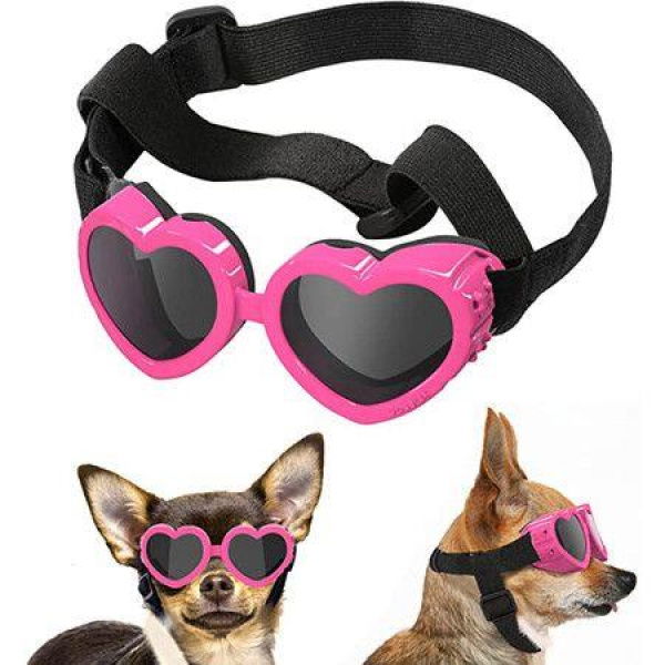 Dog Sunglasses UV Protection Goggles With Adjustable Strap Doggy Heart Shape Doggie Windproof Glasses Pink