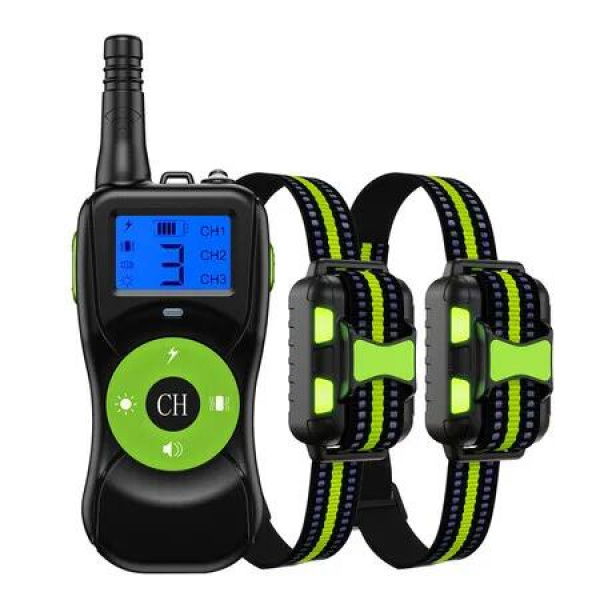 Dog Training Collar with Remote, 4 Training Modes Beep, Shake, Safe Shock, LED Light, Rechargeable IPX7 Waterproof for 2 Dogs, Green