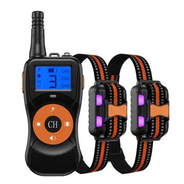 Dog Training Collar with Remote, 4 Training Modes Beep, Shake, Safe Shock, LED Light, Rechargeable IPX7 Waterproof for 2 Dogs, Orange