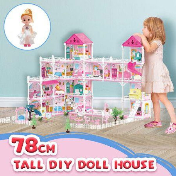 Doll Dream House Playhouse Furniture Princess Castle Toys Plastic Fairy Play Dollhouse Townhouse 15 Rooms 4 Storeys