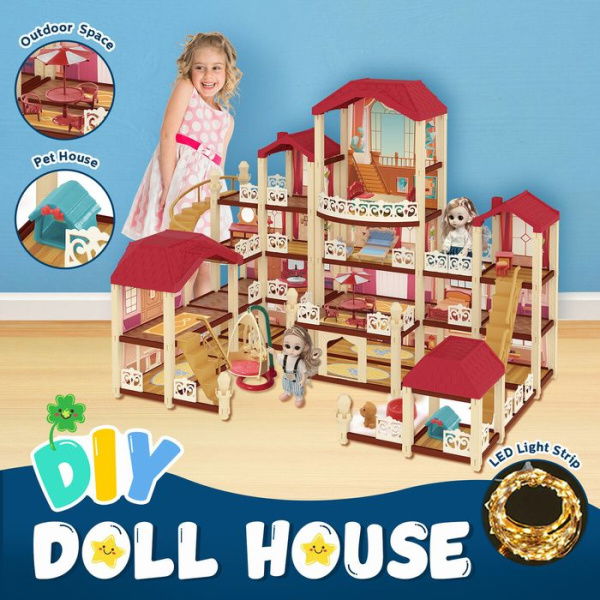 Doll House Barbie Dream Play Furniture Playhouses Toys Dollhouse Princess Castle Light 22 Rooms 4 Stories 67cm