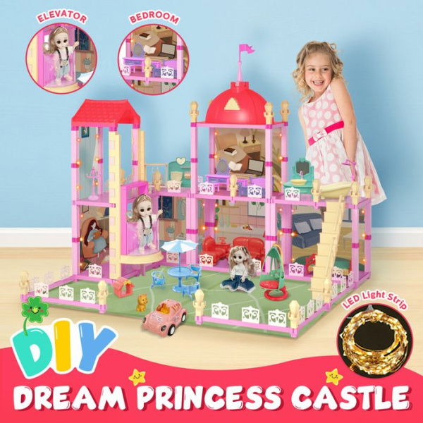 Doll House Barbie Dream Play Furniture Playhouses Toys Dollhouse Princess Castle Light With Elevator 6 Rooms 2 Stories 73cm