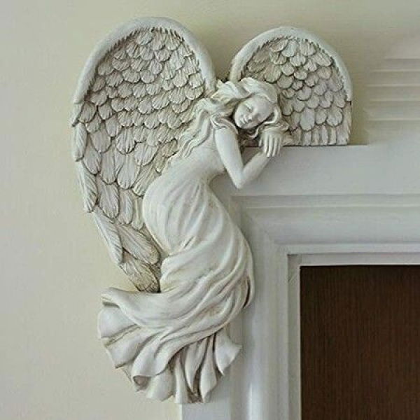 Door Frame Angel Decor Statues Ornaments With Heart-Shaped Wings Sculpture Angel - Left