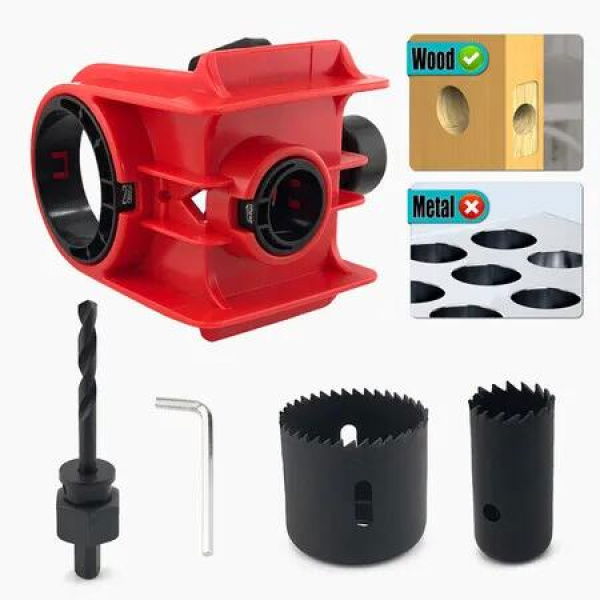 Door Lock Installation Kit 2 Adjustable Bushings Door Lock Jig Locks Hole Opener Precision Hardware with Guide Template,Red