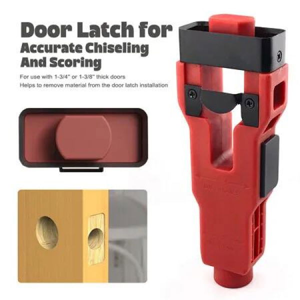 Door Lock Mortise Jig Strike Plate Template Adjustable Faceplate Router Guide Flush Mounting Chisel Fixture Self-Centering Latch Bore Cutter(Red)