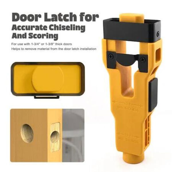 Door Lock Mortise Jig Strike Plate Template Adjustable Faceplate Router Guide Flush Mounting Chisel Fixture Self-Centering Latch Bore Cutter(Yellow)