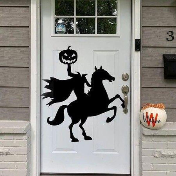 Door Sticker Pumpkin Witch Horse Party Scene Layout Windows Sticker Living Room Glass Wallpaper