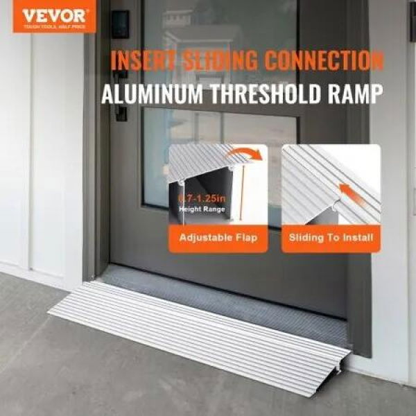 Door Threshold Ramp 1' Rise 800 lbs Load Capacity Door Ramp for Wheelchairs Aluminum Threshold Ramp for Doorways Adjustable Modular Threshold Ramp