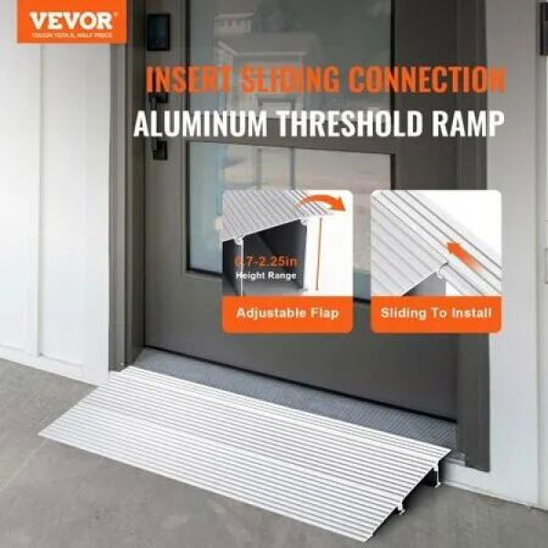 Door Threshold Ramp 2' Rise 800 lbs Load Capacity Door Ramp for Wheelchairs Aluminum Threshold Ramp for Doorways Adjustable Modular Threshold Ramp