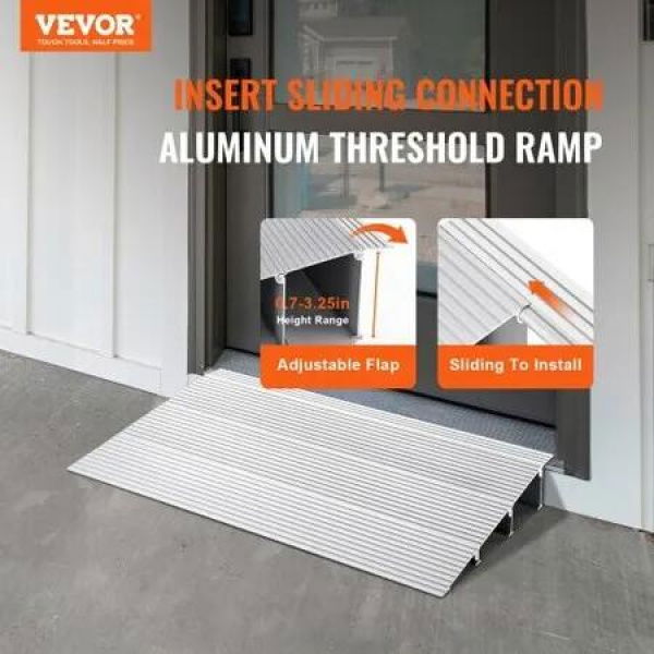 Door Threshold Ramp 3' Rise 800 lbs Load Capacity Door Ramp for Wheelchairs Aluminum Threshold Ramp for Doorways Adjustable Modular Threshold Ramp