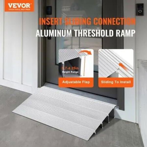 Door Threshold Ramp 4' Rise 800 lbs Load Capacity Door Ramp for Wheelchairs Aluminum Threshold Ramp for Doorways Adjustable Modular Threshold Ramp