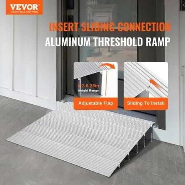 Door Threshold Ramp 5' Rise 800 lbs Load Capacity Door Ramp for Wheelchairs Aluminum Threshold Ramp for Doorways Adjustable Modular Threshold Ramp