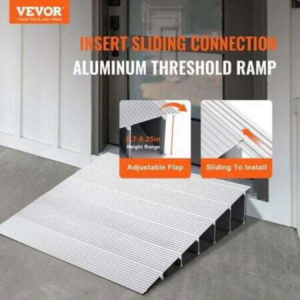 Door Threshold Ramp 6' Rise 800 lbs Load Capacity Door Ramp for Wheelchairs Aluminum Threshold Ramp for Doorways Adjustable Modular Threshold Ramp