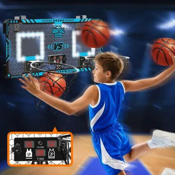 Double Basketball Hoop Ring Rim Net Over the Door Indoor LED Scoreboard Hanging Goal Backboard System 2 Player Game Toys Sports Activity Play Centre