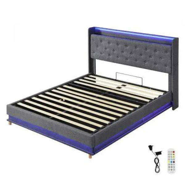 Double Bed Frame Gas Lift LED Light