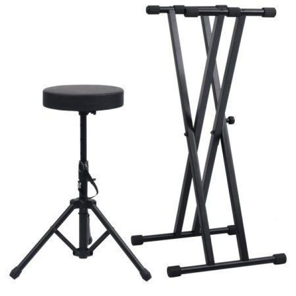 Double Braced Keyboard Stand And Stool Set Black