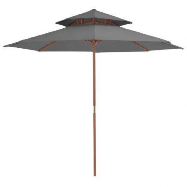 Double Decker Parasol With Wooden Pole 270 Cm Anthracite