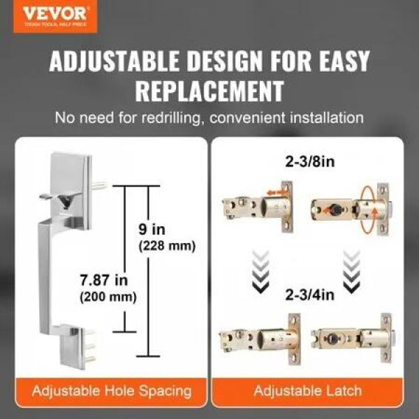 Double Door Handle Set, Satin Nickel Square Door Lever, Heavy Duty Double Front Door Handle Set with Dummy, Double Door Lock Set with Reversible Handle Lever, for Front Door or Office Door