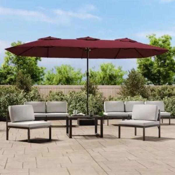 Double-Head Parasol with LEDs Bordeaux Red 449x245 cm