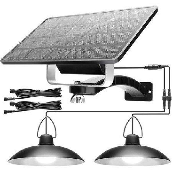 Double Head Solar Pendant Lights Indoor Outdoor IP65 Waterproof LED Hanging Lights for Gazebo