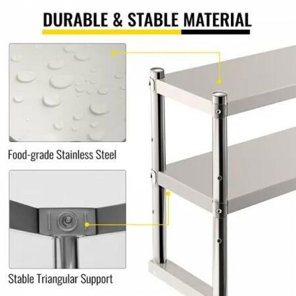 Double Overshelf Stainless Steel Overshelf 2-Tier 30x152cm for Prep Table